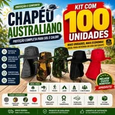 Kit com 100 Chapéus Australianos UV Aba Larga com Proteção de Pescoço para Pesca, Camping, Trilha e Aventuras Outdoor
