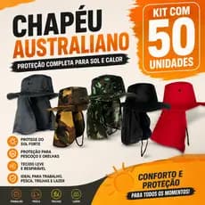 Kit com 50 Chapéus Australianos UV Aba Larga com Proteção de Pescoço para Pesca, Camping, Trilha e Aventuras Outdoor