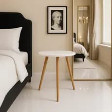 Mesa de Apoio Redonda Branca Pés Palitos Bonita Luxuosa Moderna Sala Quarto Copa Escritorio Multiuso Mesa de Cabeceira