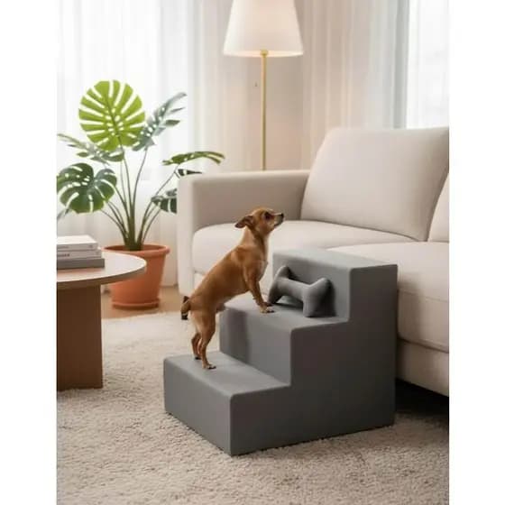 Escadinha Escada Pet cachorro gato 3 degraus PROMOÇÃO + ossinho pet brinde em tecido suede aveludado