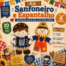 Decoração festa junina arraia sanfoneiro espantalho de feltro kit 6
