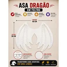 Asa dragão branca com escamas Fantasia