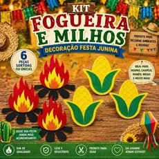 Fogueira e Milho de Feltro Para Decoração  arraia Junino kit 6 peças