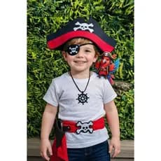 Kit Fantasia Pirata Infantil Completo com Chapéu, Tapa-Olho, Cinto, Coldre e Arara