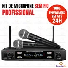 Microfone Duplo Sem Fio Com Receptor UHF Profissional  Com Receptor Microfone Dinâmico