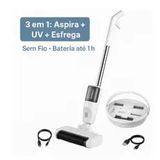 Aspirador Sem Fio 3 em 1 Recarregável com Luz UV e Esfregão Automático Autonomia de até 1HORA