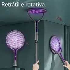 Raquete Elétrica Retrátil Recarregável Com Luz Matar Mosquito Inseto De Alta Potência 2 em 1