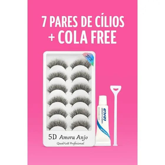 7 PARES DE CÍLIOS POSTIÇOS 5D + COLA DE BRINDE - AMOR E ANJO