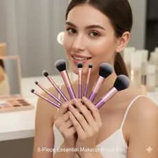 Kit de Pincéis de Maquiagem Profissional 8 Peças - Para Rosto e Olhos Cerdas Macias perfeitos
