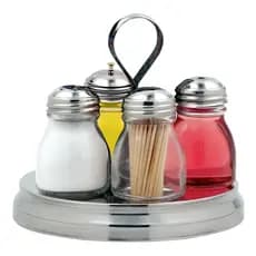 Galheteiro Inox Vidro 4 Peças 400 mL Metalúrgica Globo Com Suporte