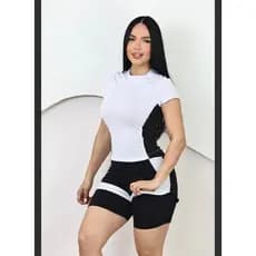 CONJUNTO BLUSA COM SHORT DUPLO FITNESS FEMININA, CONJUNTO ESPORTIVA ACADEMIA