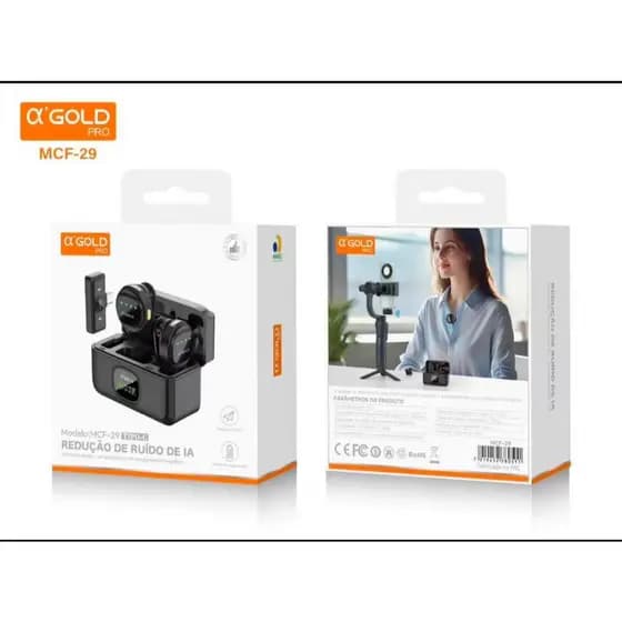 Microfone Sem Fio A'GOLD PRO com Redução de Ruído de IA | Carregamento Magnético Tipo-C