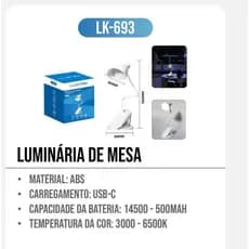 Luminária De Mesa Recarregável Led Com Proteção Os Olhos Usb