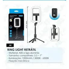 LED Ring light Retratil com tripe e controle remoto bluetooth V5.4 ,Luz e controle Recarregável