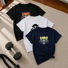Kit 3 Camisetas Femininas Algodão Meninas Super Poderosas Treino Fitness Academia