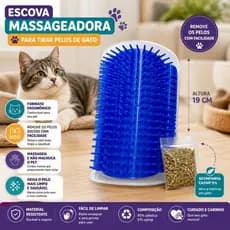 Escova Massageadora Gatos Catnip Relaxante Design Ergonomico Azul