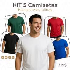 Kit 5 Camisetas Básicas Masculinas Poliéster Leve e Macia Conforto Para Dia a Dia Academia e Praia