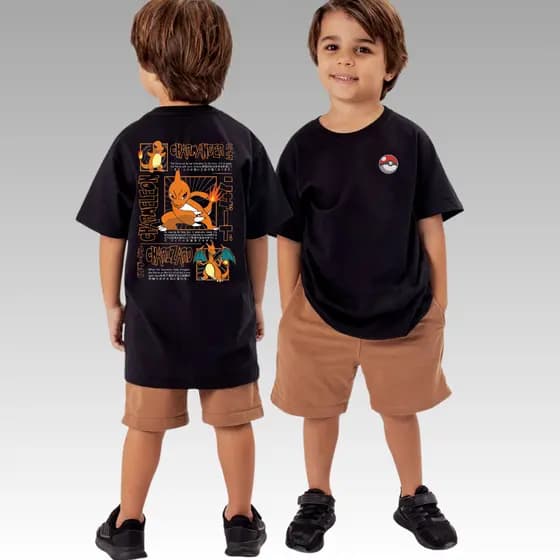 Camiseta Pokémon Charmander Evoluções Infantil Algodão  tam 2 ao 14 unissex streetwear