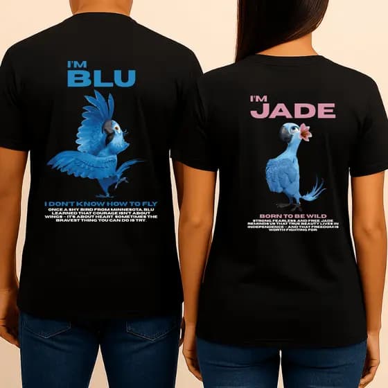 Kit 2 Camisetas Casal Filme Rio Blu e Jade Fofo Meigo 100% Algodão Premium Lançamento Exclusivo