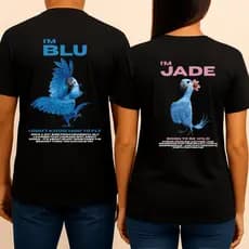 Kit 2 Camisetas Casal Filme Rio Blu e Jade Fofo Meigo 100% Algodão Premium Lançamento Exclusivo