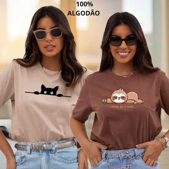 Kit 2 Camiseta Feminina T-shirt Estampada Camiseta 100% Algodão Envio Imediato