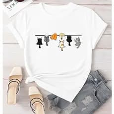 Camiseta Camisa T-shirt Feminina 100%Algodão Treino Gym Academia Fitness Musculação Gatos Fofo