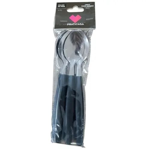 Kit Colheres Mesa Inox Preto Fosco Linha Mato Grosso Duracao Resistentes 6 Pecas