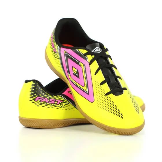 Chuteira Umbro Futsal Fast II Verde Limão Preto e Rosa - Masculino