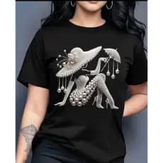 T-shirt de manga curta com estampa de pérolas elegantes para Mulheres