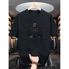 T-shirt de pescoço redondo, confortável e respirável, com estampa de avião casual de rua