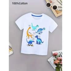 Camiseta infantil com gráfico de dinossauro - Manga curta de algodão, decote redondo, casual, verão