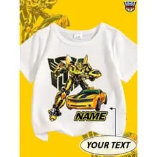 Camiseta Personalizável TRANSFORMERS Bumblebee - Estampa Amarela, Manga Curta para Meninos e Meninas
