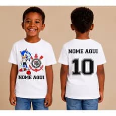 Camiseta 100 % algodão Infantil Sonic Corinthians Times de Futebol Menino Menina Unisex