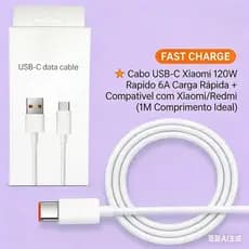 Cabo Turbo 6A para Xiaomi 1m USB Tipo-C ou Tipo-C x Tipo-C| Carregamento Rápido e Dados