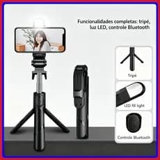 Selfie Stick Tripé com Luz LED e com Controle Bluetooth, Extensível - Ideal para Reels, Vlogs e Fotos