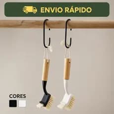 Escova de Limpeza DUO com Cabo de Bambu | Alta Resistência | Branco ou Preto | Uso Doméstico Pesado