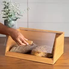 Porta Pão de Bambu com Tampa Acrílica 35cm | Design Moderno | Ideal para Bancada e Organização