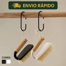 Escova de Limpeza com Cabo de Bambu | Alta Resistência | Cor Branca ou Preta | Multiuso Doméstico