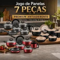Conjunto Panelas Safira 7 Peças Antiaderente com Tampa de Vidro Completo Cor Cereja/Grafite/Preto/Bege