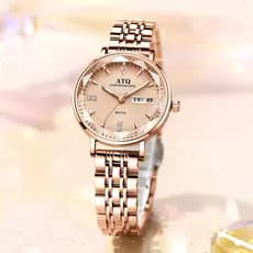 Relógio Feminino Rose Gold Dourado Rosé Quartzo Aço Inoxidável Resistente Água Cristais Elegante Luxo Presente