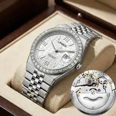 Relógio De Pulso Masculino Luxuoso Original LINGKE Com Brilhantes Quadrados Metal Inox Envio Imediato Para Brasil