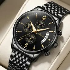 Relógio Aborni Premium Executivo Black Gold Original com Calendário e Estilo Militar Luxuoso Oferta Exclusiva