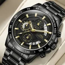 Relógio Premium ATQ Chronoscope Black Gold Style Pulseira em Aço Inoxidável Luxo Social Masculino