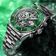 Relógio Aborni Green Hulk Luxo Esquelético Analógico Aço Inox Premium Original Caixa de Luxo Original Promoção