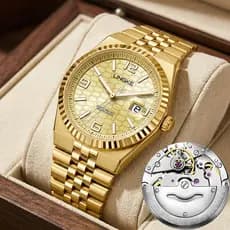 LINGKE Relógio Masculino Dourado Aço Pulseira Metalizada Mostrador Colmeia Calendário Social Presente Casual Elegante