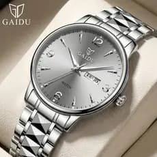 Relógio de Pulso Premium Gaidu 8853 Design Geométrico Exclusivo Executivo Elegante Aço Escovado Full