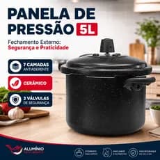 Panela de Pressão 5L Antiaderente com Cerâmica Fechamento Externo 7 Camadas Antiaderente