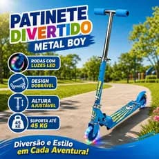 Patinete Infantil Divertido 2 Rodas C/Luz Metal 3 Níveis de Regulagem Freio Traseiro