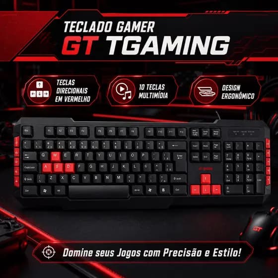 Teclado Gamer Tgaming com Teclas Multimídia - GT Gamer