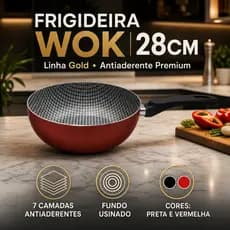Frigideira Wok 28CM 4,2L com 7 Camadas Antiaderente Não Gruda Praticidade Alumínio Pato Branco